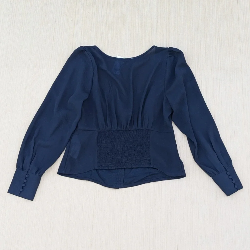 NWT Banana Republic Black Whimsygoth Puff Sleeve Sweetheart Blouse Women's Large